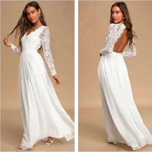 Lulu's White Lace Long Sleeve Maxi Dress